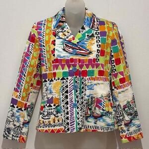 Harve Benard Blazer Watercolor Postcard Sailboat 4 Button Blazer Jacket Size 6P